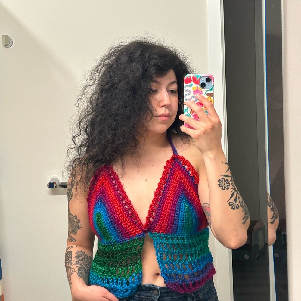 Handmade Rainbow Crochet Halter Camisole - Multicolor